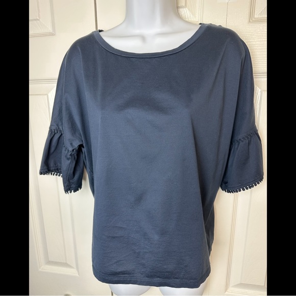 WEEKEND MAXMARA Nerone Bell Sleeve Tee Shirt Top Blouse Blue Mercerized Cotton - Picture 1 of 13